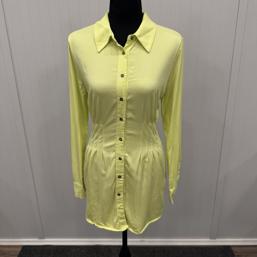 Soft Surroundings Women's Med Yellow Crinkle Button Front Tunic Top Boho Chic